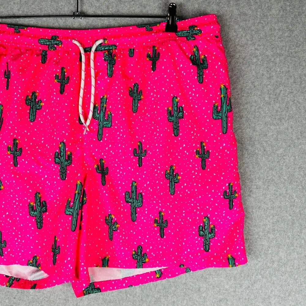 No Boundaries Mens Sz‎ 2XL 44-46 Swim Trunks Lined Pink Cactus Pockets
